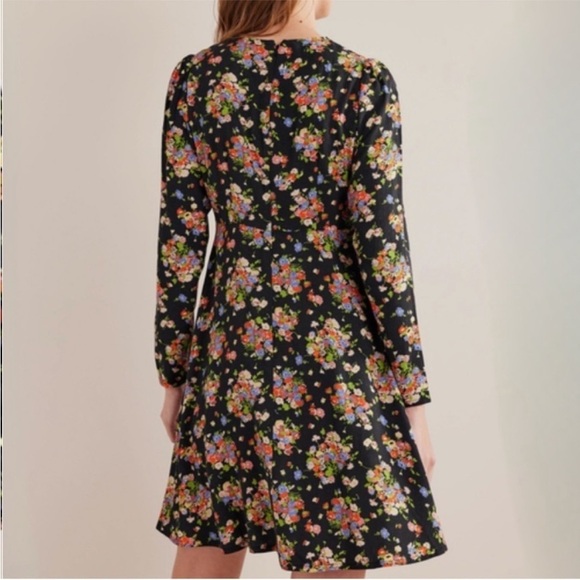 NWT Boden Crew Neck Fit-and-Flare Dress Black, Wild Cluster - Picture 3 of 7